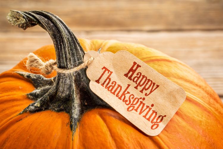 Pumpkin with Thanksgiving tag